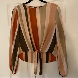 Striped tie front shirt